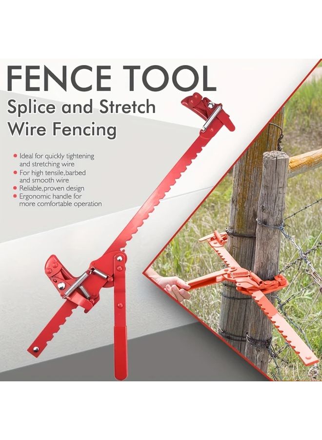 Red Manual Wire Stretcher Repair Tool Portable Easy Grip Stainless Steel Ratchet Fence Tensioner - Image 5